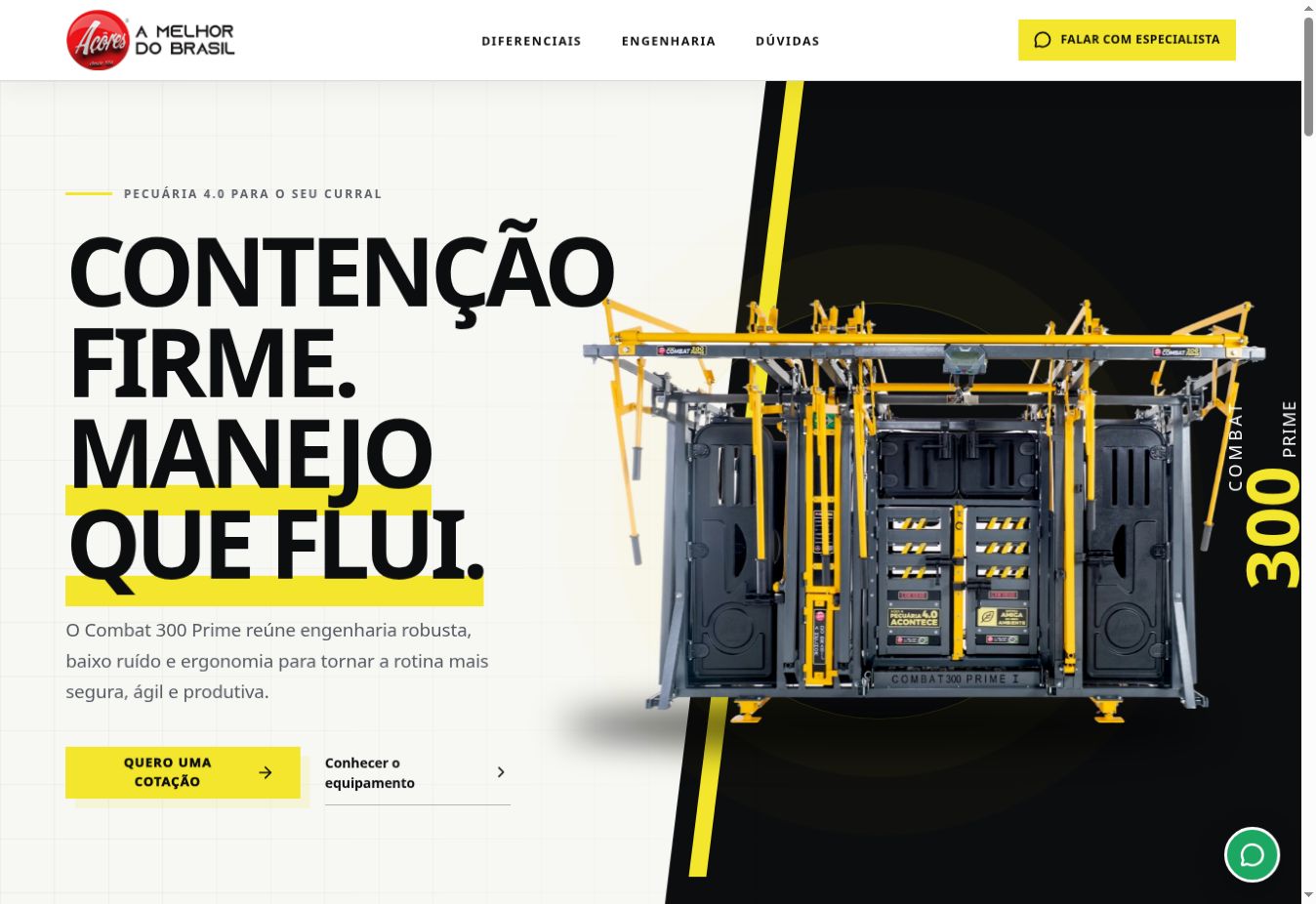 Página inicial da landing page Combat 300 Prime
